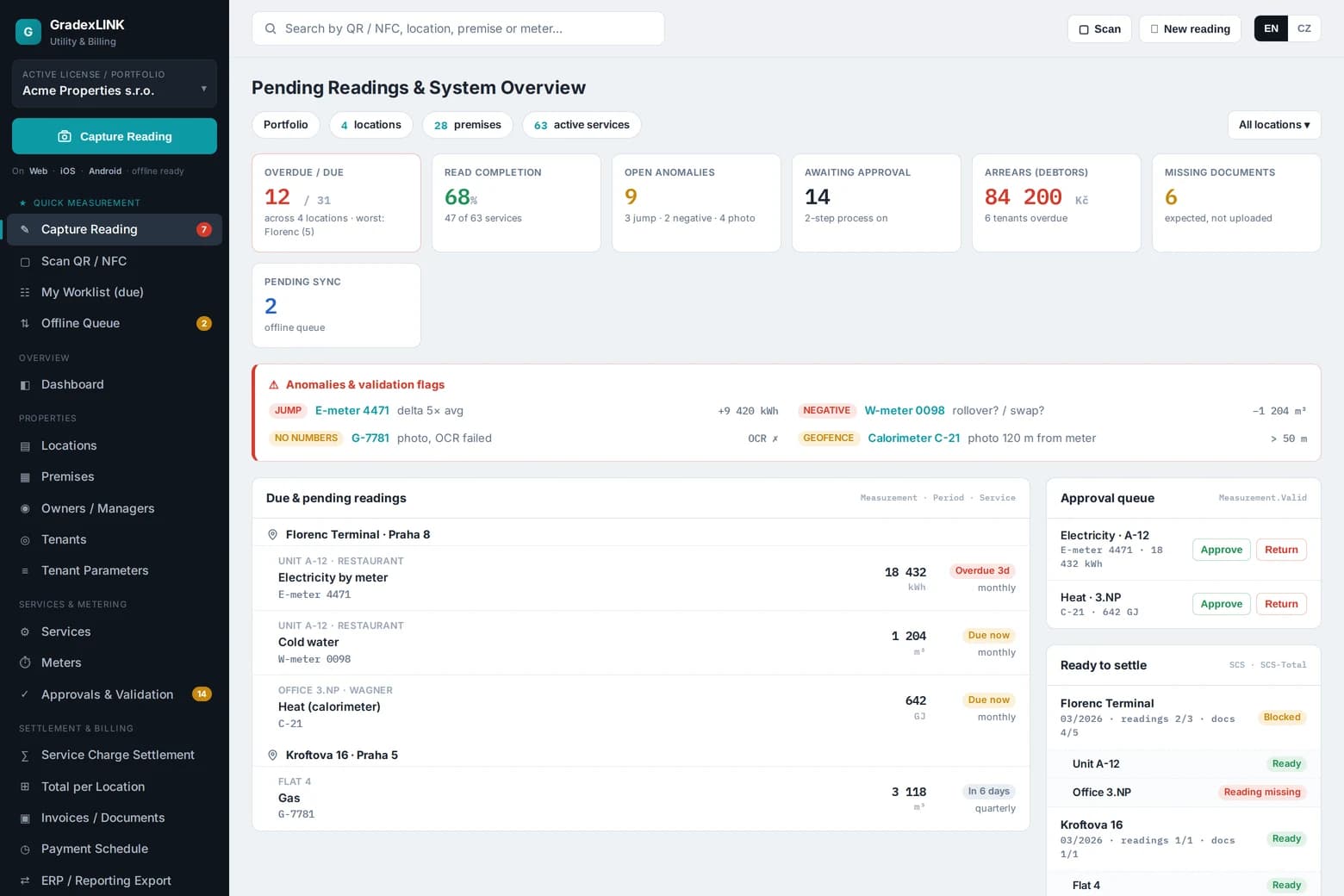 GradexLINK application — service charge settlement